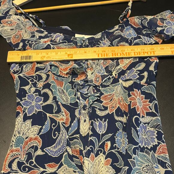 NWT Maeve Mariposa Open Shoulder Ruffled Top Blue Multicolor Sz 2 Anthropologie - Picture 5 of 8